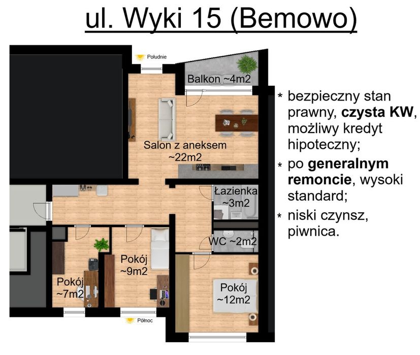 BEZPOŚREDNIO - ul. Wyki 15 , po generalnym remoncie, 4 pokoje