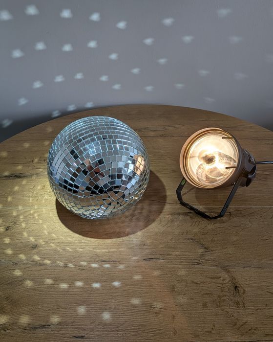 Kula lustrzana + reflektor - oświetlenie dyskotekowe Vintage - Retro