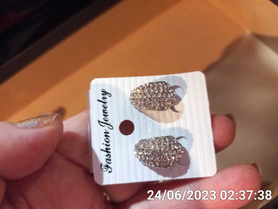 серьги клипсы без прокола зажим камни пр-во корея золотистые