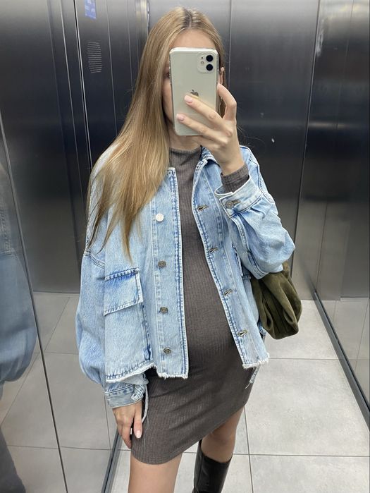 Kurtka jeansowa Mango XS 34 oversize jasna z kieszeniami