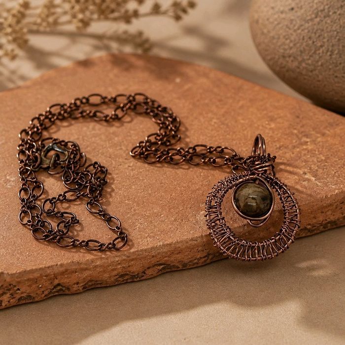 Miedziany naszyjnik z jaspisem wire wrapping