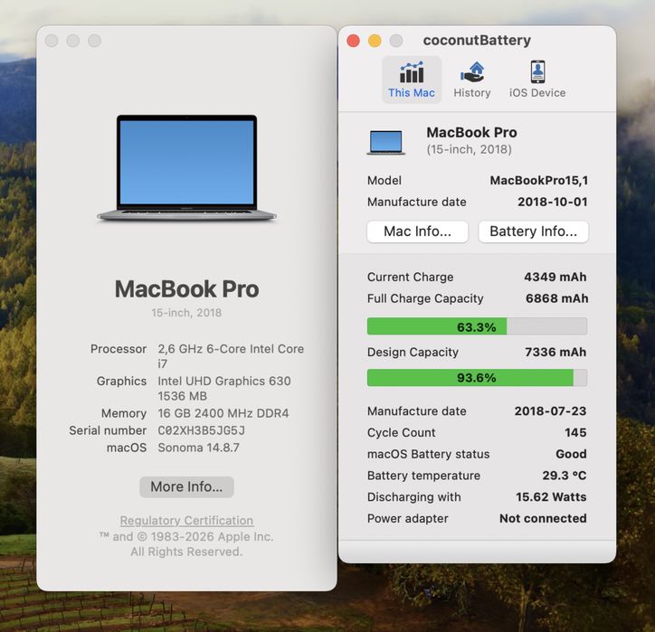 Як Новий ! Macbook pro 15 2018 / 2019 i7 2.6 / 16gb / 512gb 93% АКБ