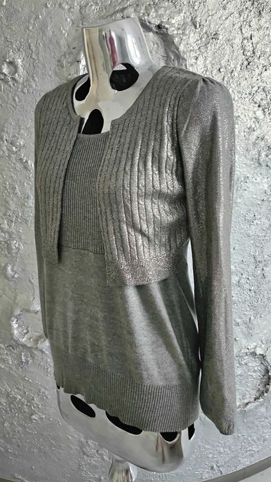 Twinset sweterek srebrny 2 częsci blizniak roz L