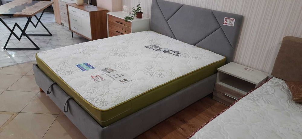 Ліжко 160x200 м’яке сіре | Ортопедичні ламелі | Двоспальне ліжко Львів
