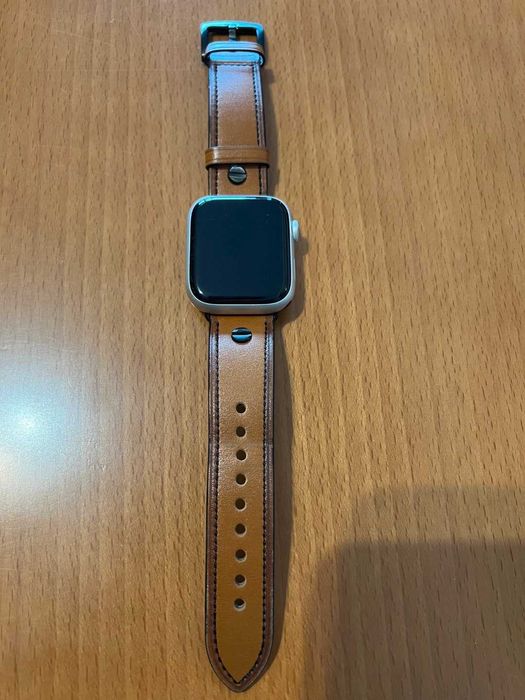 Bracelete pele Castanha p/ Apple Watch 45mm