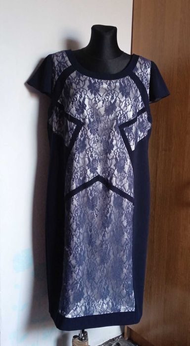 Wizytowa sukienka granat koronka r. 48/50
