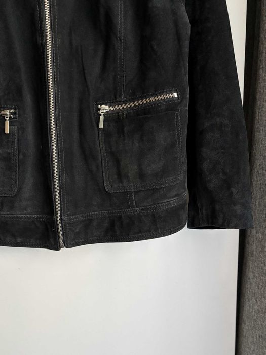 Czarna kurtka skórzana skóra naturalna nubuk biker leather jacket 42