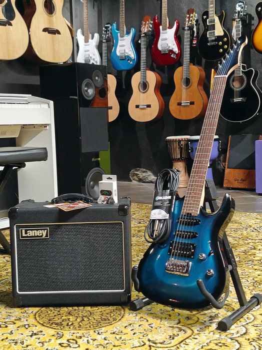 Zestaw Gitara Elektryczna Aria MAC-STD MBS + Laney LG20R + Akcesoria