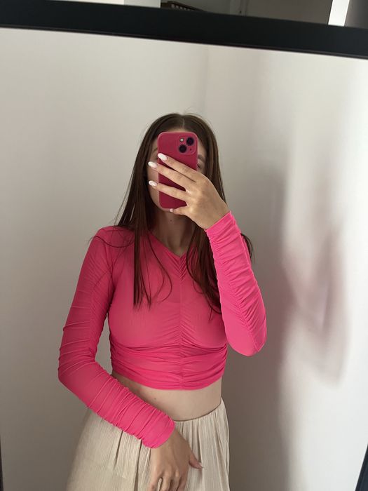 Рожева фуксі кофта лонгслів сітка на резинці