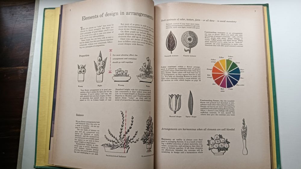 Livro vintage Flower Arranging USA de 1957
