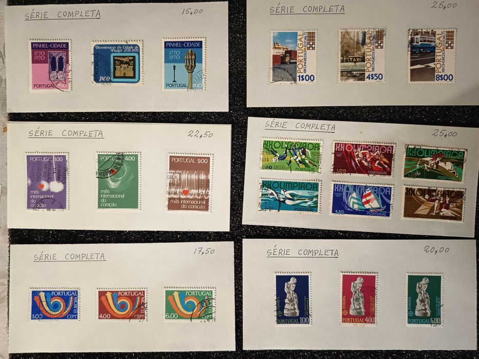 series completas de selos usados vários anos.