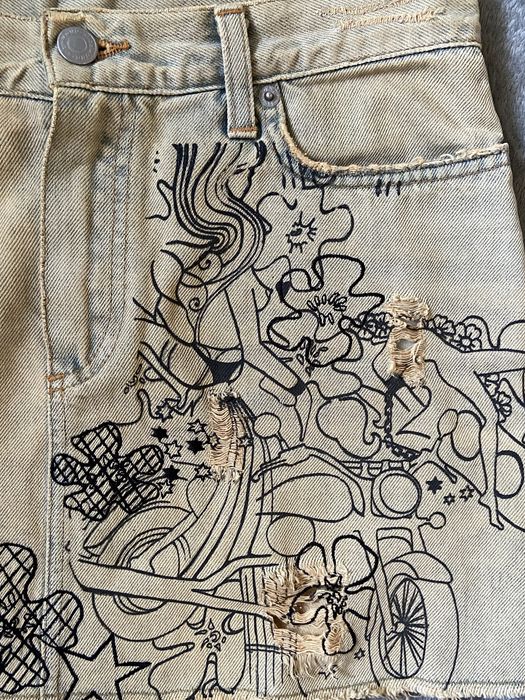 джинсова міні спідниця john richmond denim оригінал | y2k гранж вінтаж з принтом та мереживом