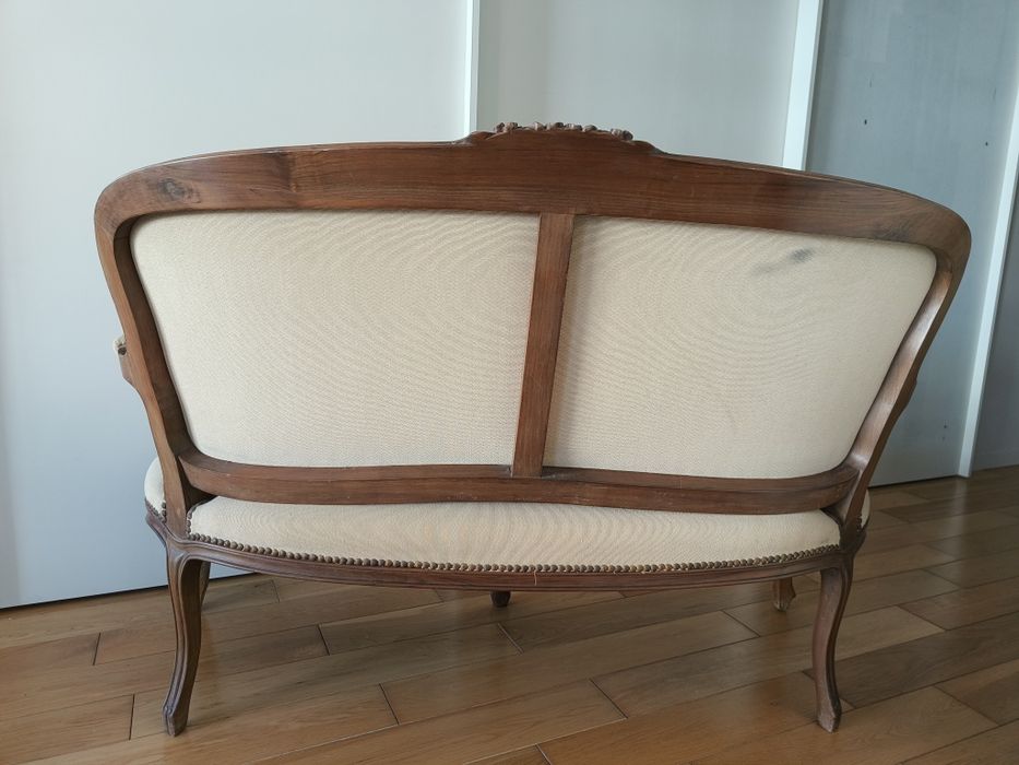 Banqueta / Namoradeira Antiga Estilo Luís XV - Tapeçaria Floral Impec