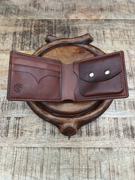 Portfel męski ręcznie szyty wykonany skóra garbowana roślinnie