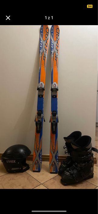 Zestaw narciarski: narty 150 cm  + buty 38.5 + kask S/M