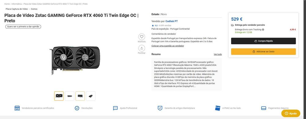 4060 ti zotac gaming 8gb a vender o a trocar por um XFX RX 9060XT Swift Triple Fan OC Black 16 GB GDDR6