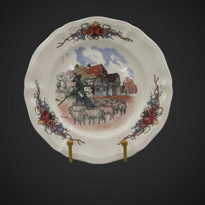 Antyczne talerze OBERNAI Faienceries Serrequemine France 8szt b4/10766