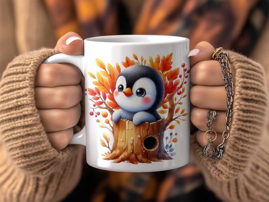 kubek słodki pingwinek pingwin jesienne klimaty ceramika + pudełko 330