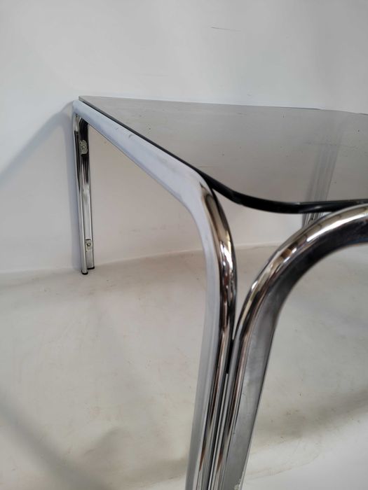 bauhaus stolik chromowany dymione szkło 83x83x46 vintage lata 70 masywny