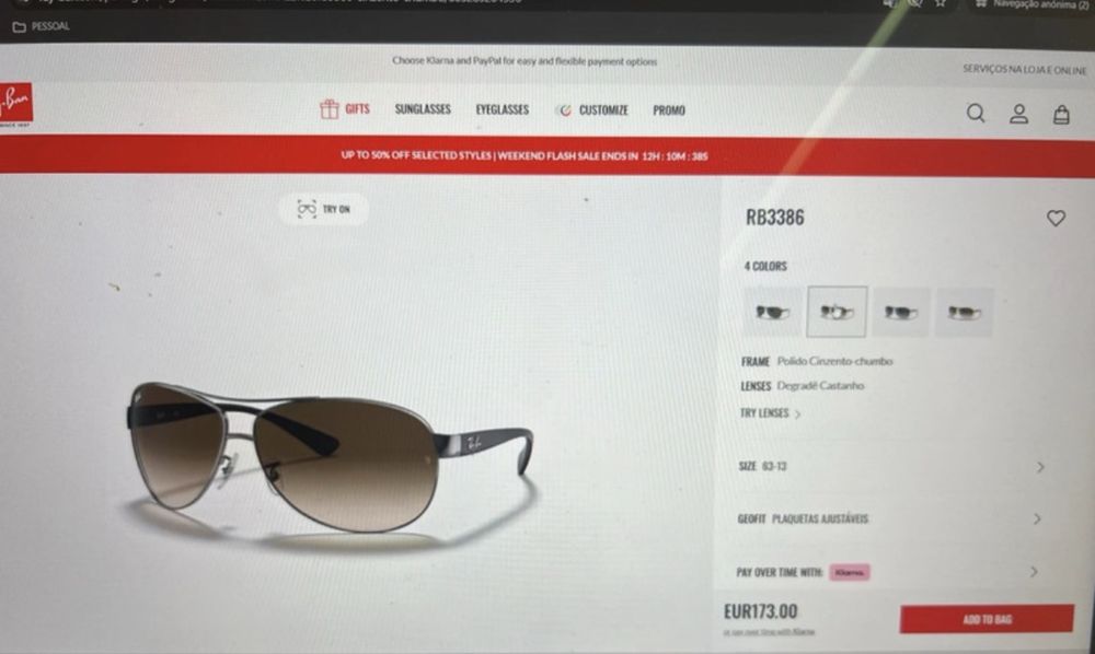 Oculos de sol Rayban