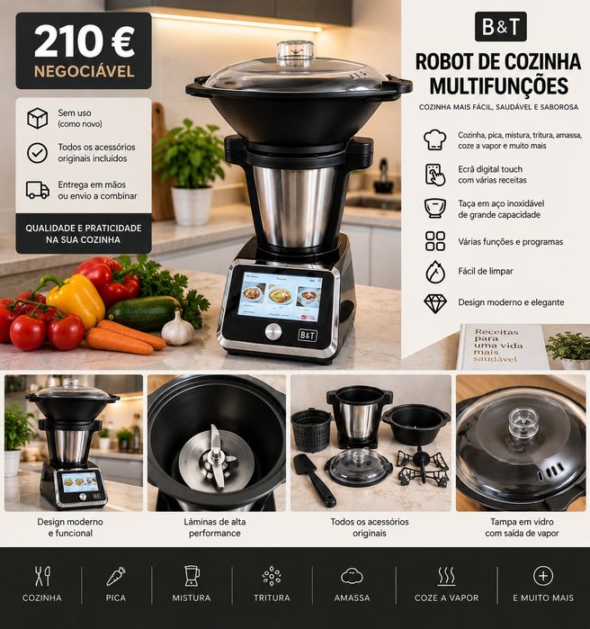 Robot de Cozinha Multifunções B&T Novo Sem Uso