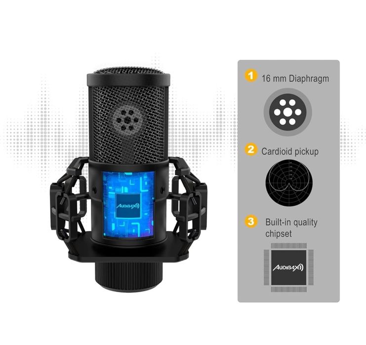 Audibax AT2020 Producer - Profesjonalny studyjny mikrofon pojemnościow