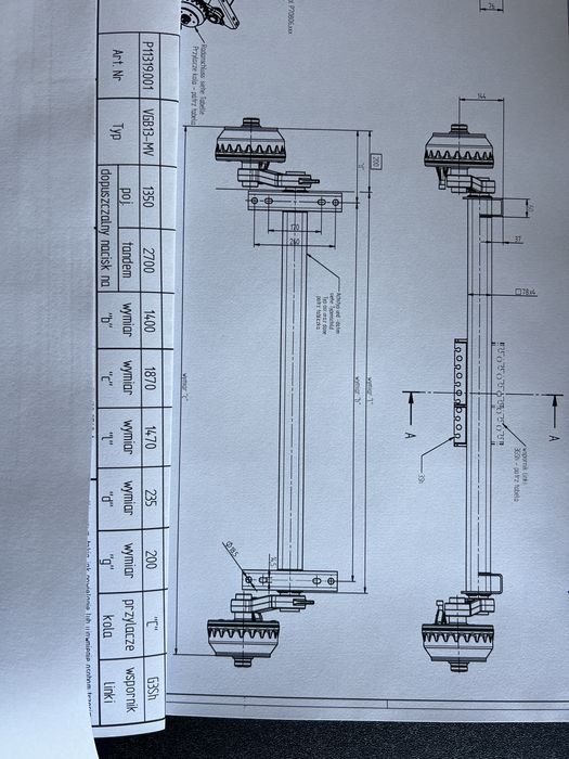 Os  do przyczep knott vbg13.   1350 kg