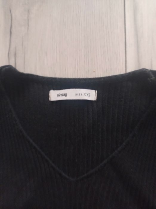 Sweter dopasowany prążkowany bluzka długi rękaw czarna długa ciepła ba