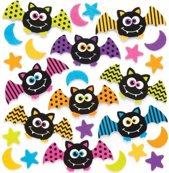 Naklejki piankowe Halloween kolorowe nietoperze 70 szt