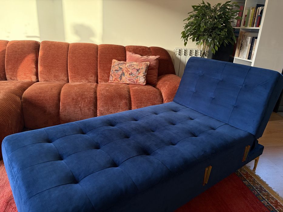 Chaise longue em veludo azul petróleo (nova)