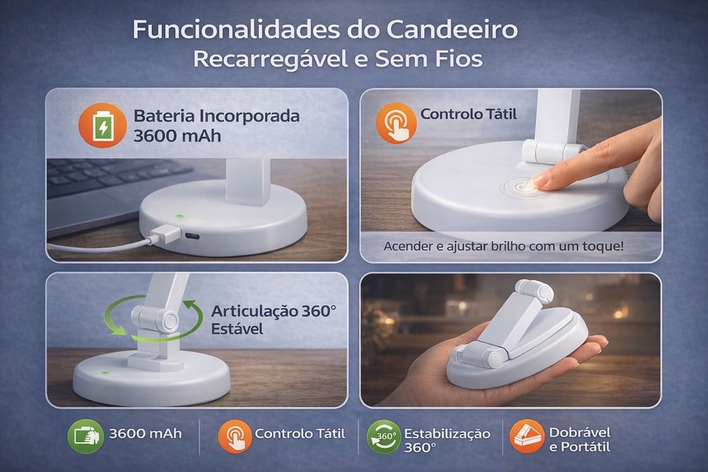 Candeeiro LED Portátil Recarregável – Ideal para Casa,Viagem e camping