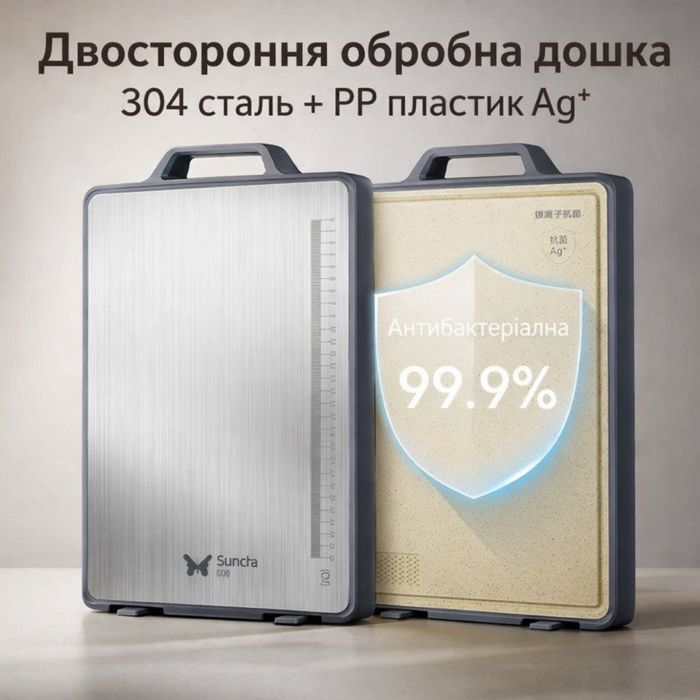 Двостороння обробна дошка 304 нержавіюча сталь + PP | Антибактеріальна