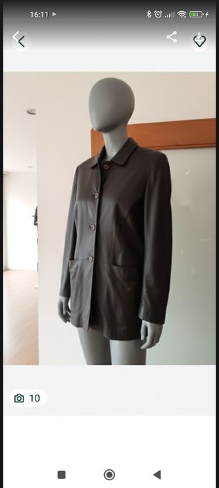 Casaco em pele genuína, azul escuro