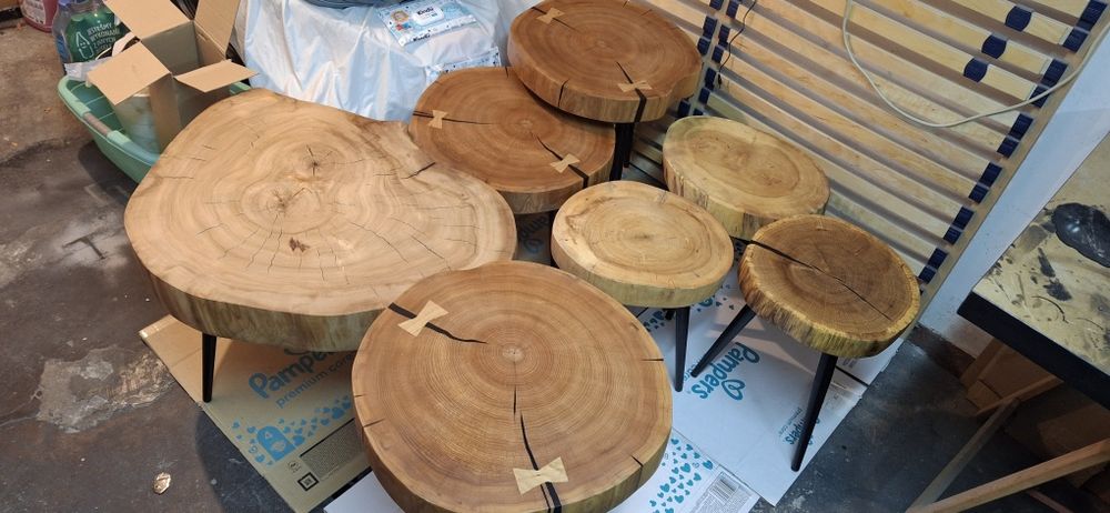 Stoliki kawowy z plastra drewna. Handmade.