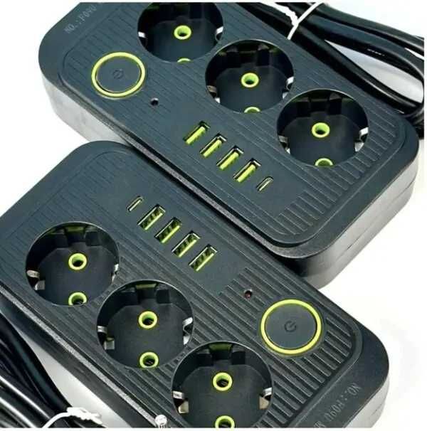 Пододовжувач, мереж.фільтр з 3 розетками і 4 USB розʼємами + 1 Type C