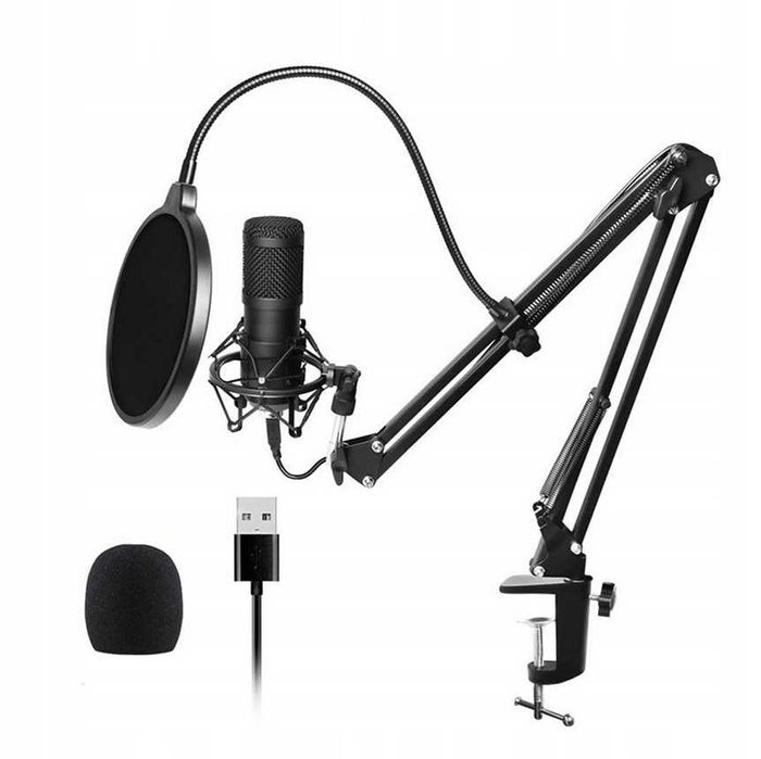 Mikrofon studyjny gamingowy na stelażu USB NOWY