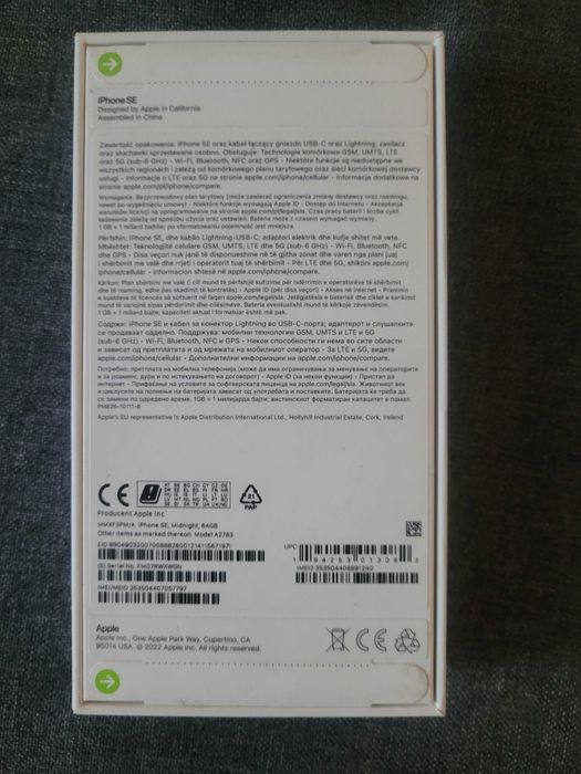 Smartfon Apple iPhone SE 2022 3. generacji 4,7'' 64GB 5G 4K