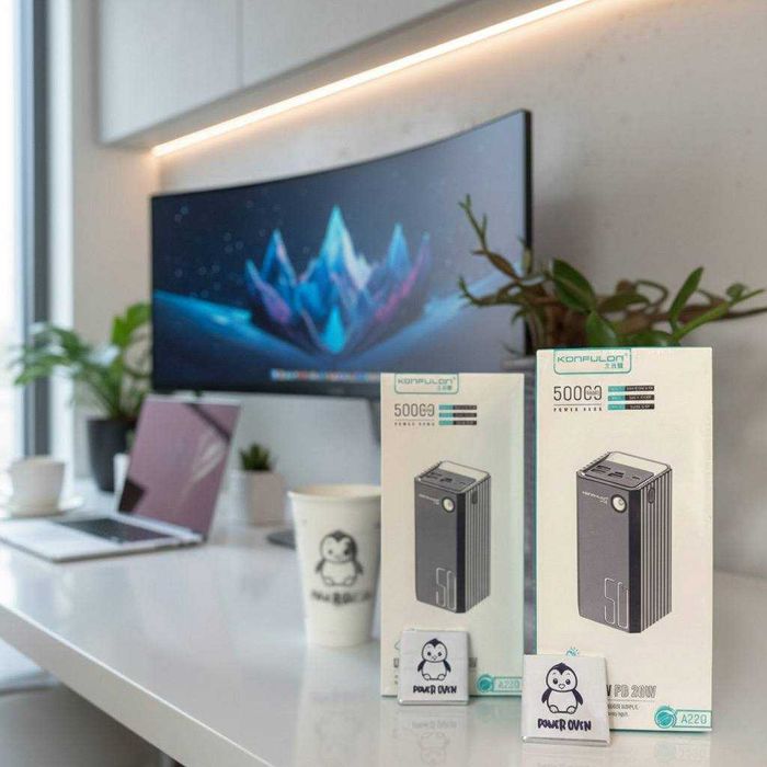 Зовнішній акумулятор Konfulon 50000 mAh Fast Charge із ліхтариком