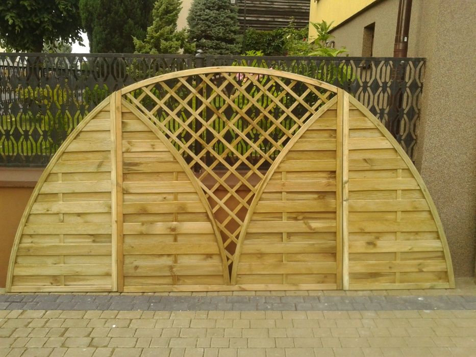Płoty Pergole Płot Drewniany Lamelowy 3 Łuki Panel Ogrodzeniowy