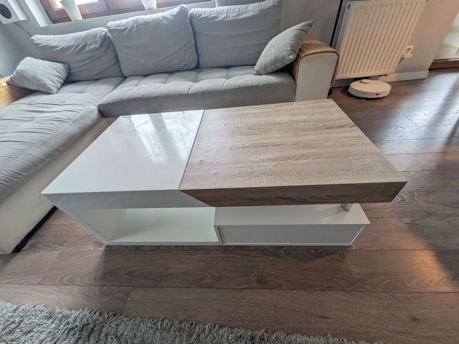 Ława do salonu  stolik kawowy szuflada rozkładana biały połys