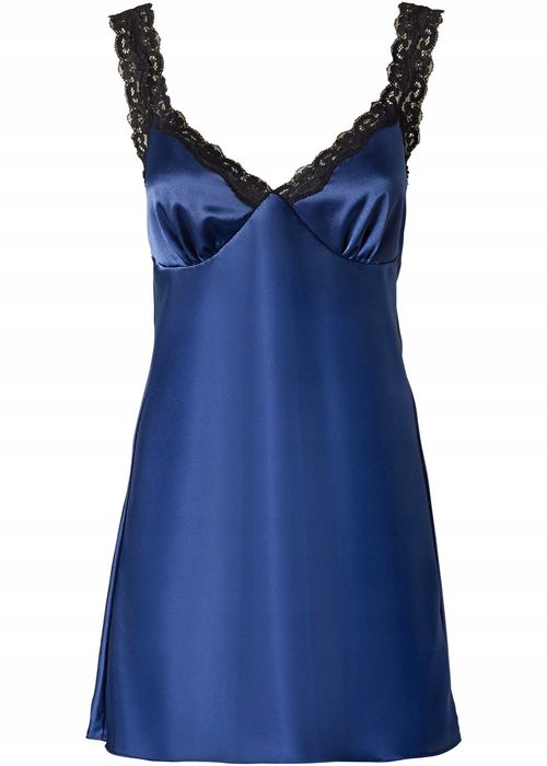 B.P.C koszula nocna satynowa z koronką granatowa 36/38.