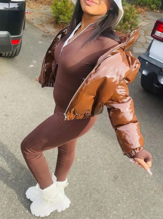 Kurtka#bomberka#poffer#lakierowana#błyszcząca#zimowa#czekolada