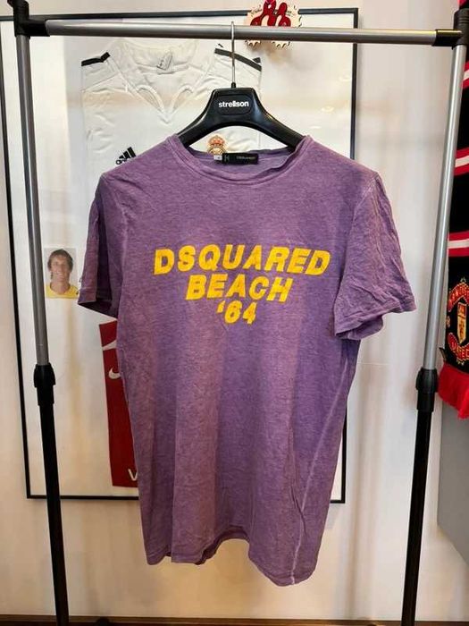 Koszulka Dsquared2 Dsq2 vtg 00s Dsquared Beach 64’ Spellout Logo Cotton Linen Purple Tee M