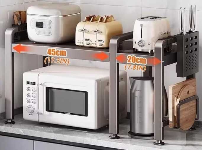 Estante de metal retrátil e expansível com itens - para cozinha