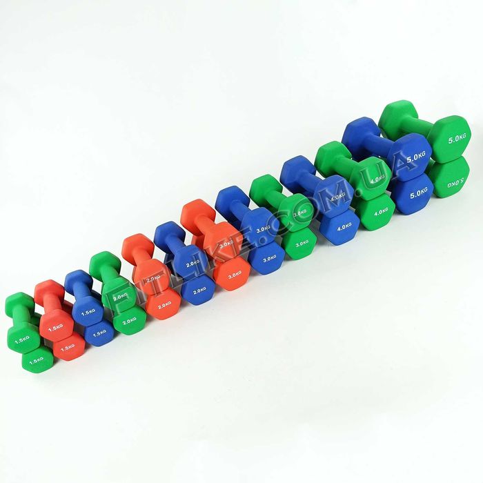 Гантелі 0,5/1/1,5/2/3/4/5кг металеві прогумовані вінілові для фітнеса