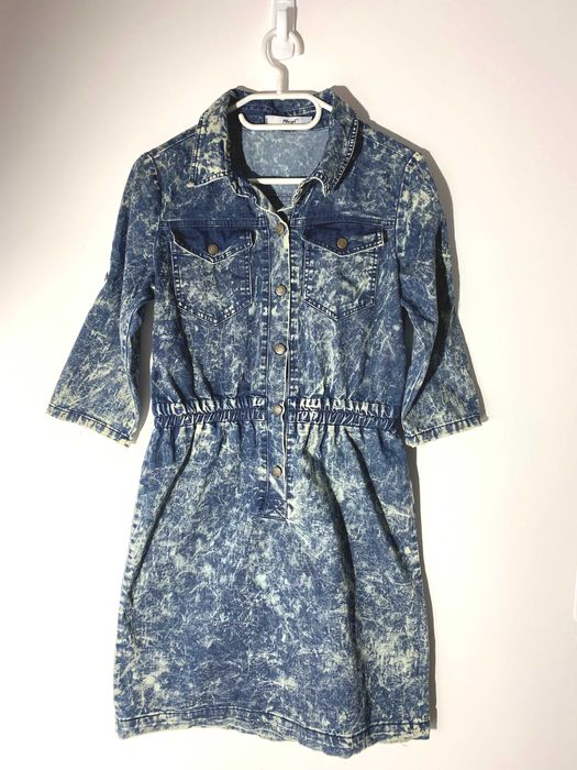 sukienka jeans dżins MEGi S 36 dekatyzowana szmizjerka mini tunika