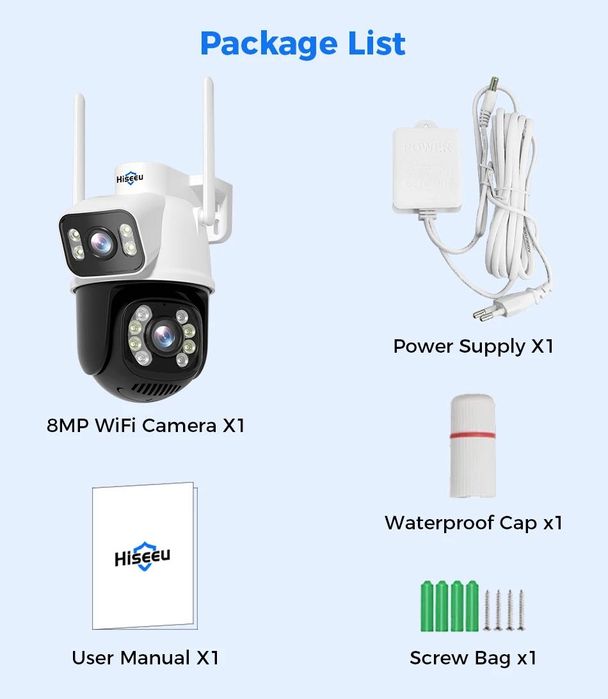 Câmara de vigilância dupla * Rotativa e sem fios * WiFi* 4K * 8MP