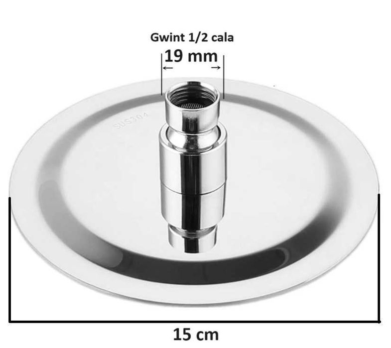 Deszczownica stalowa okrągła 15 cm chrom slim na drążek