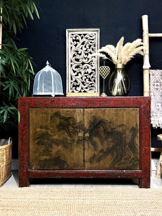 aparador, consola, louceiro, antigo, olmo, oriental, rústico