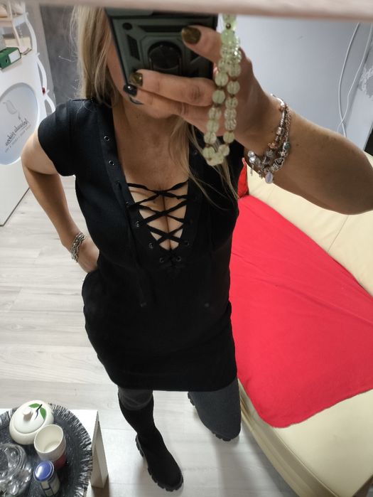 By o La La piękna bawełna sukienka czarna s m